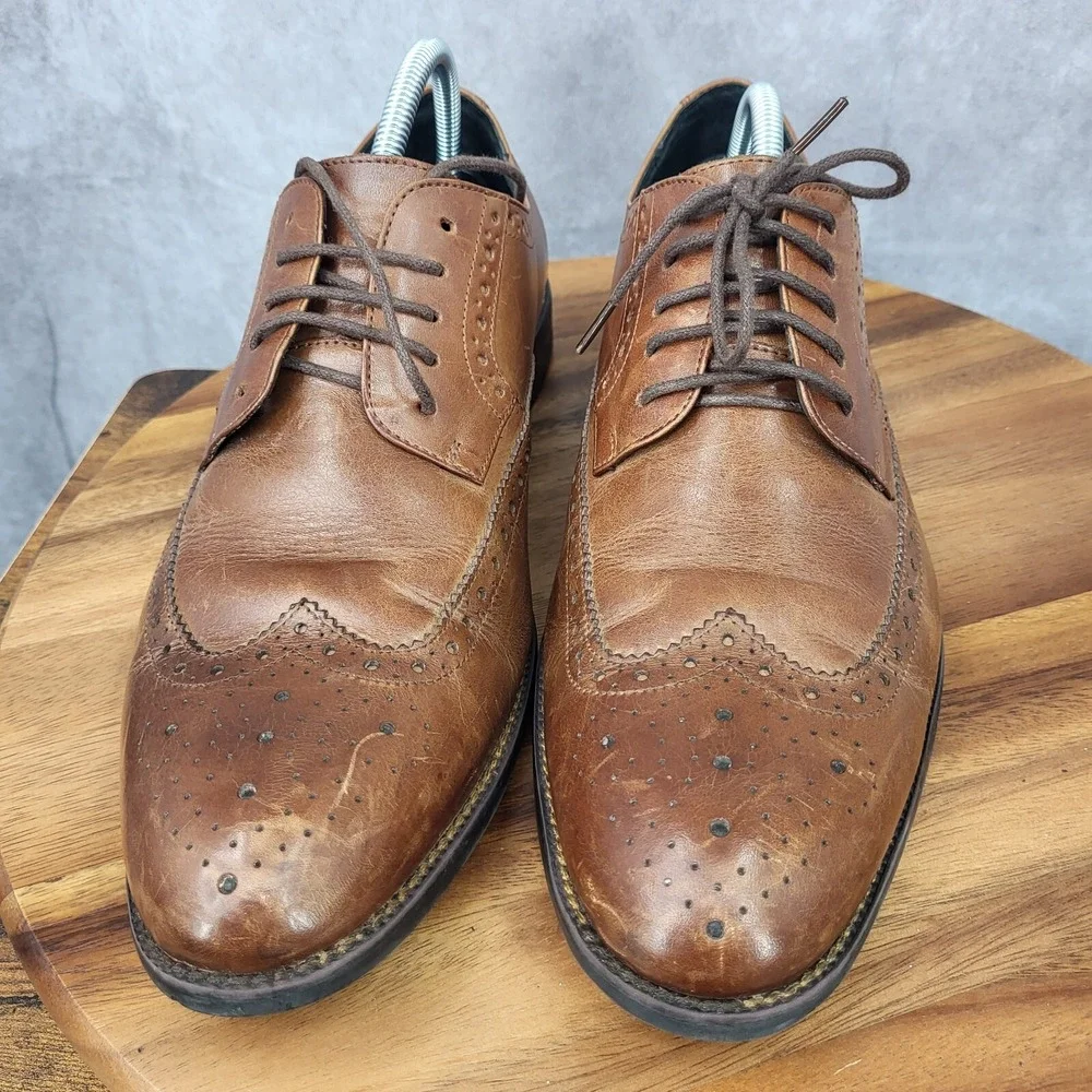 Stacy Adams Oxford‎ Shoes Mens 10.5 Brown Leather  Wingtip Brogue Dress Shoes